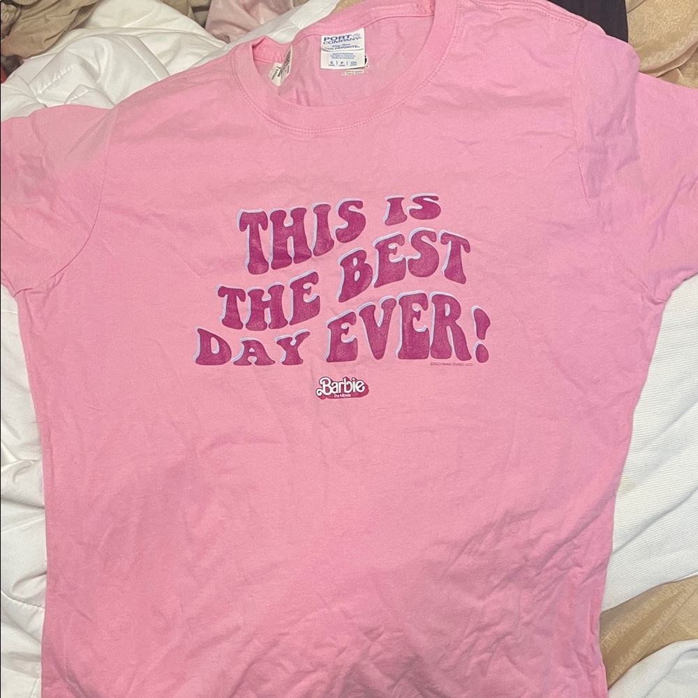 Barbie NEW Pink Graphic Tee with Purple Heart Slogan